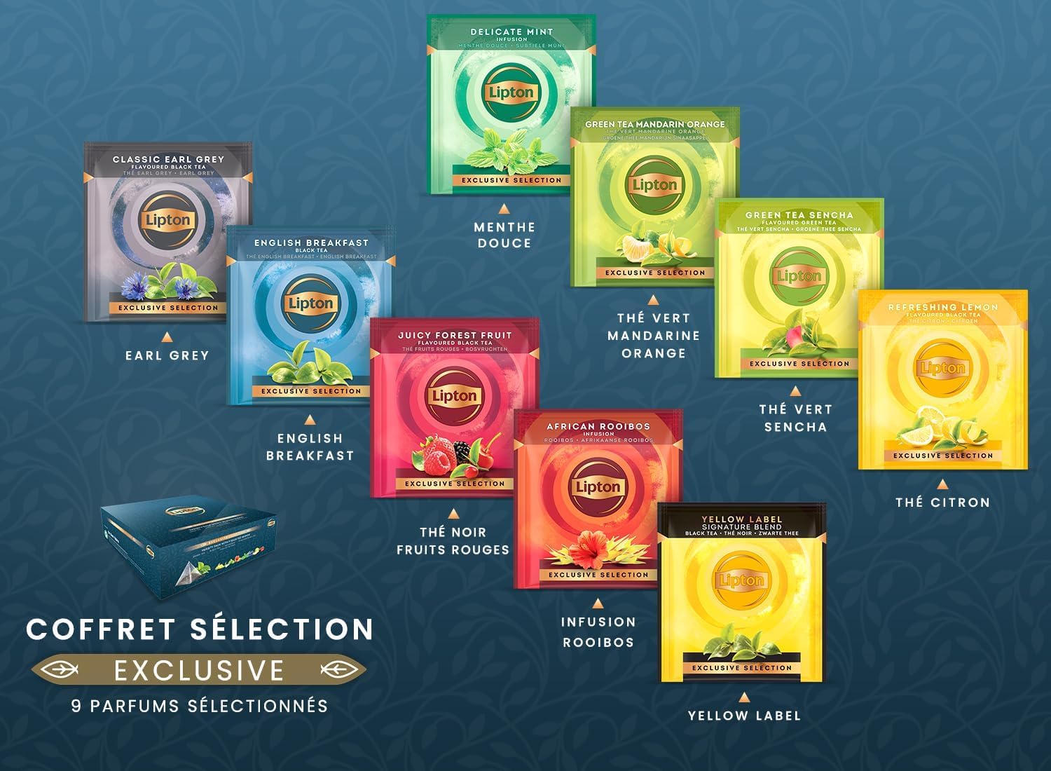 Lipton, Exclusive Collection, Coffret Thés et Infusions, 9 Goûts Différents, Vitalité, Certifié Rainforest Alliance, 108 Sachets Pyramide