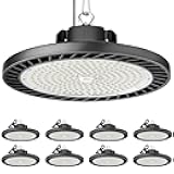 8 Pack LED High Bay Lights 200W, 30000LM 6500K UFO High Bay Led Shop Lights AC100-277V with Plug Industrial Warehouse Workshop Factory Barn Garage Area Lighting Fixture