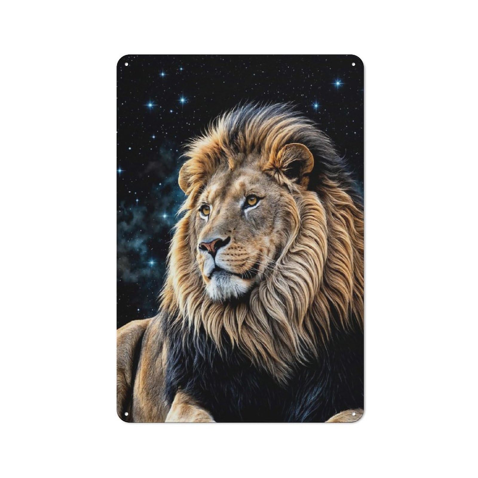 Tin Sign with Majestic Lion Under Stars Design 30x20cm, Industrial Garage Wall Decor for Workshop, Basement, Shed Or Games Room