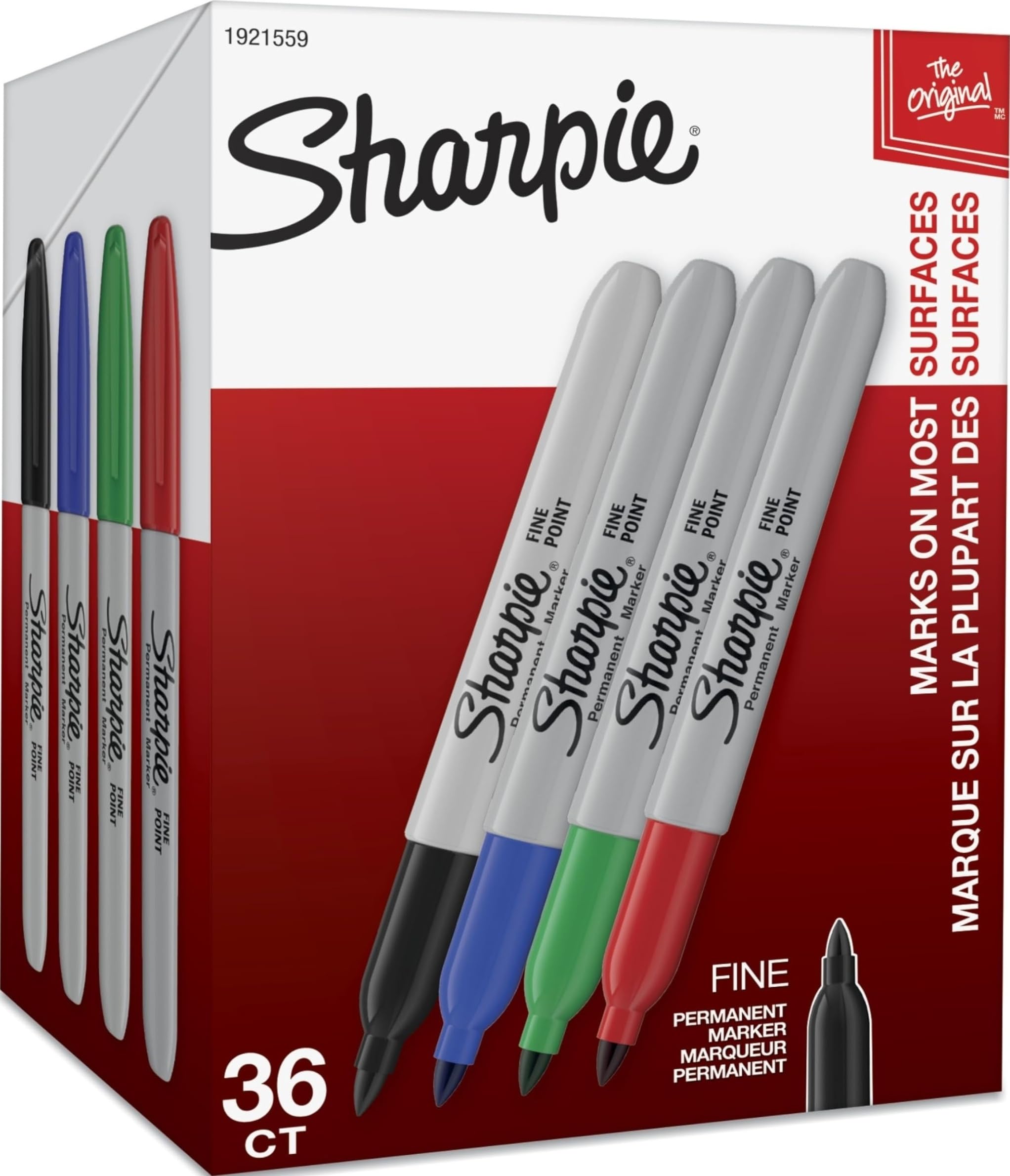 Sharpie Boîte de 12 marqueurs permanents noirs à pointe fine 36-Count Couleurs assorties