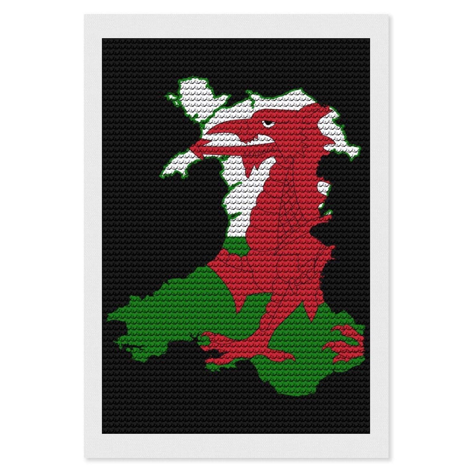 Nclqvjxzkhw Style Flag Map Of Wales Diamond Art Painting For Adult Round Diamonds Pictures Arts Crafts Home Wall Decor 8"X12"