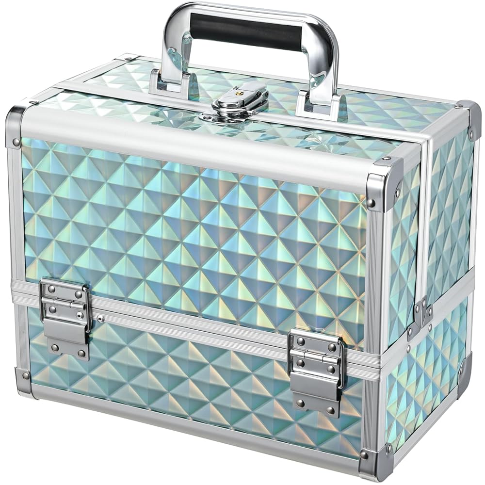 Joligrace Makeup Box 11.6-Inch Cosmetic Train Case for Women Travel Jewelry Organizer with Compartments & Mirror Portable Lockable Make-up Trunk Turquoise