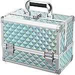 Joligrace Makeup Box 11.6-Inch Cosmetic Train Case for Women Travel Jewelry Organizer with Compartments & Mirror Portable Lockable Make-up Trunk Turquoise