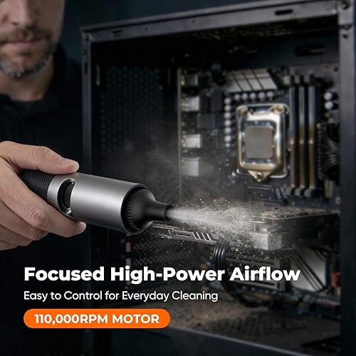 Miniatura 2 de Plumero de aire comprimido inalámbrico, alta potencia, cuerpo de metal, sujeción al turbo, 4 velocidades, para computadora, teclado y limpieza