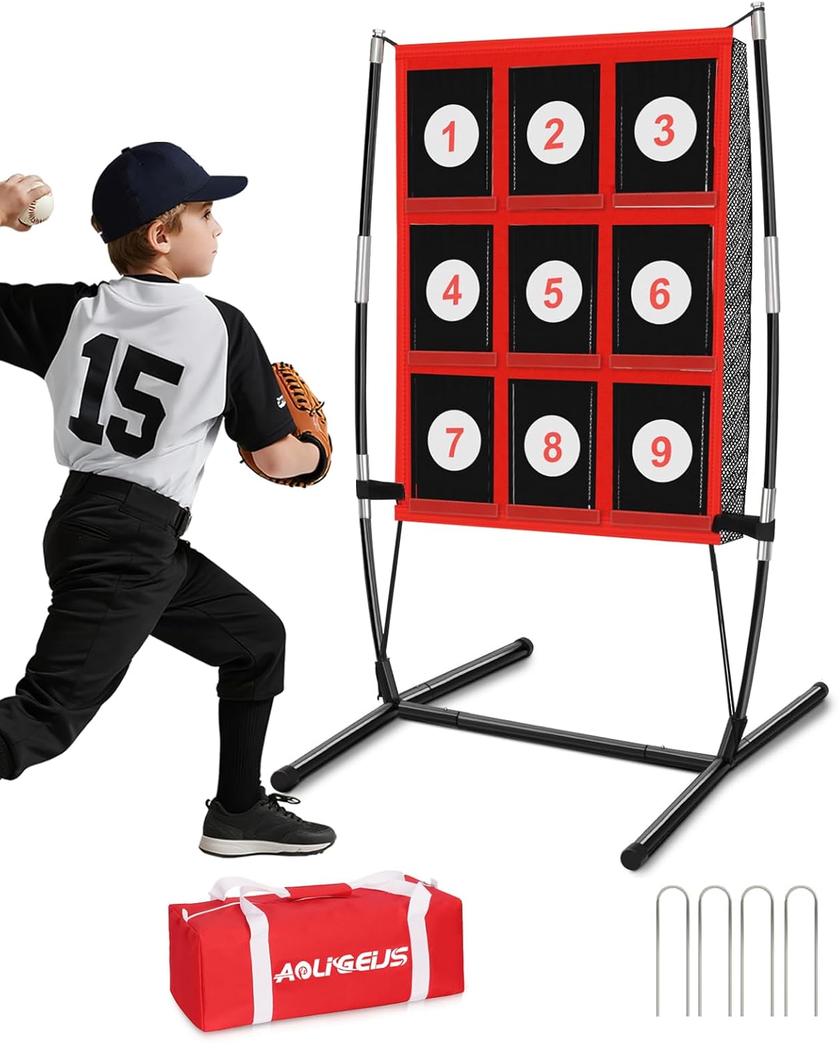 Baseball & Softball Pitching Net,9 Pocket Baseball and Softball Pitching Strike Zone Target Net, for Accuracy Training