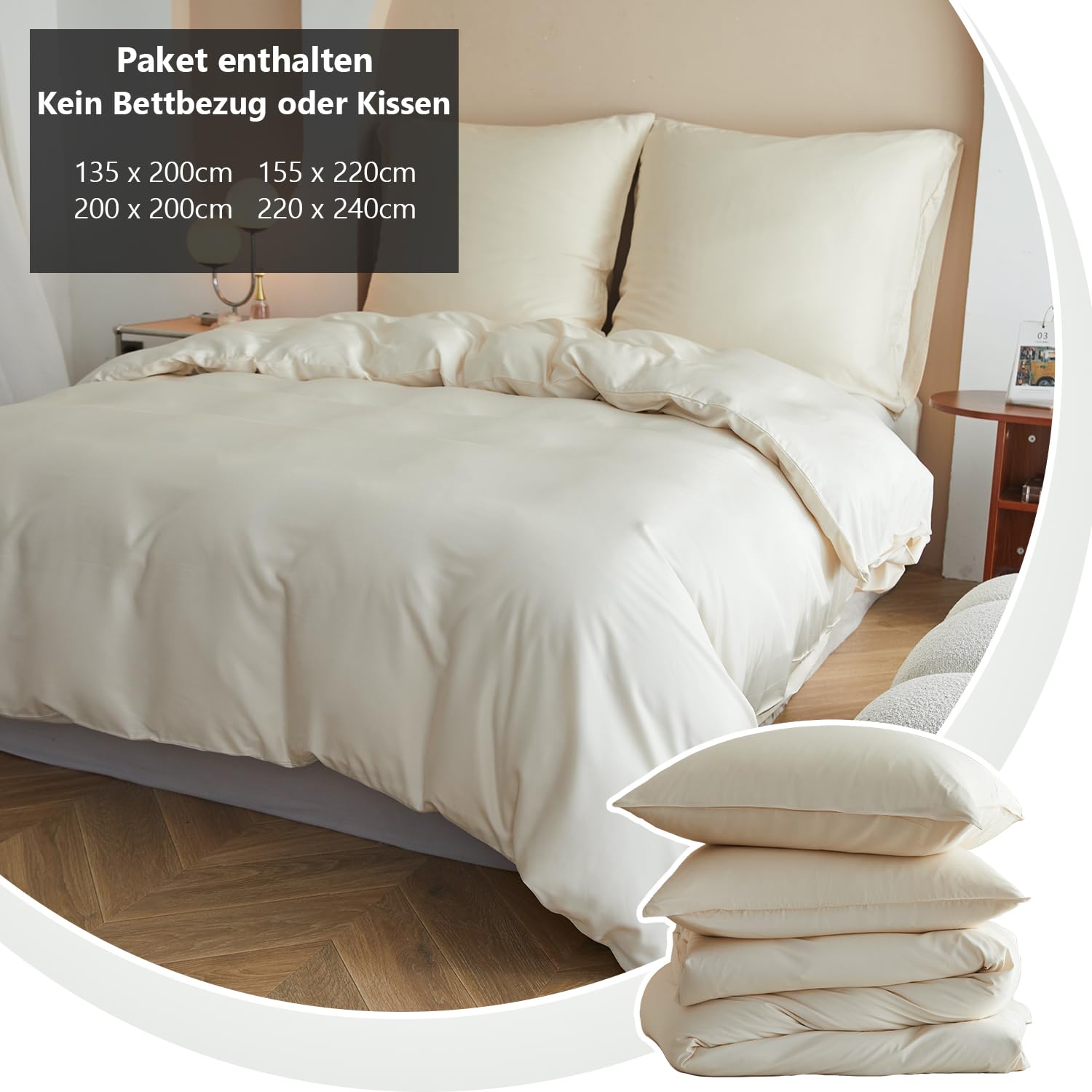 Simple&Opulence Bambus Bettwsche 155x220 cm, Seidiger und weicher  Bettbezug Khle Bettwsche-Set Perfekt fr Haut und Haar mit Kissenbezug  80x80 cm, Beige : Amazon.de: Kche, Haushalt & Wohnen