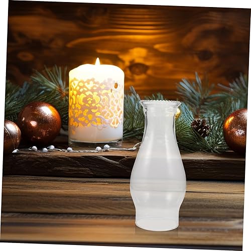 Miniatura 9 de HOMSFOU Lámpara de cristal transparente para chimenea de vidrio prensado con parte superior prensada, lámpara de huracanes, globo soplado a mano,