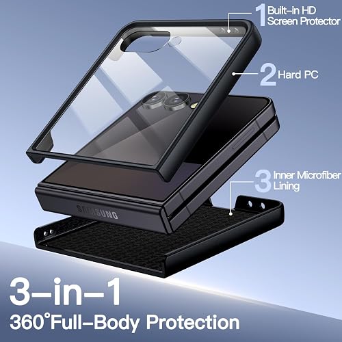 JETech Cover per Samsung Galaxy Z Flip 7, Nero | Pellicola Protettiva Frontale Integrata, Design PC Rigido Sottile, Custodia Protezione Antiurto, Finitura Antigraffio - 3