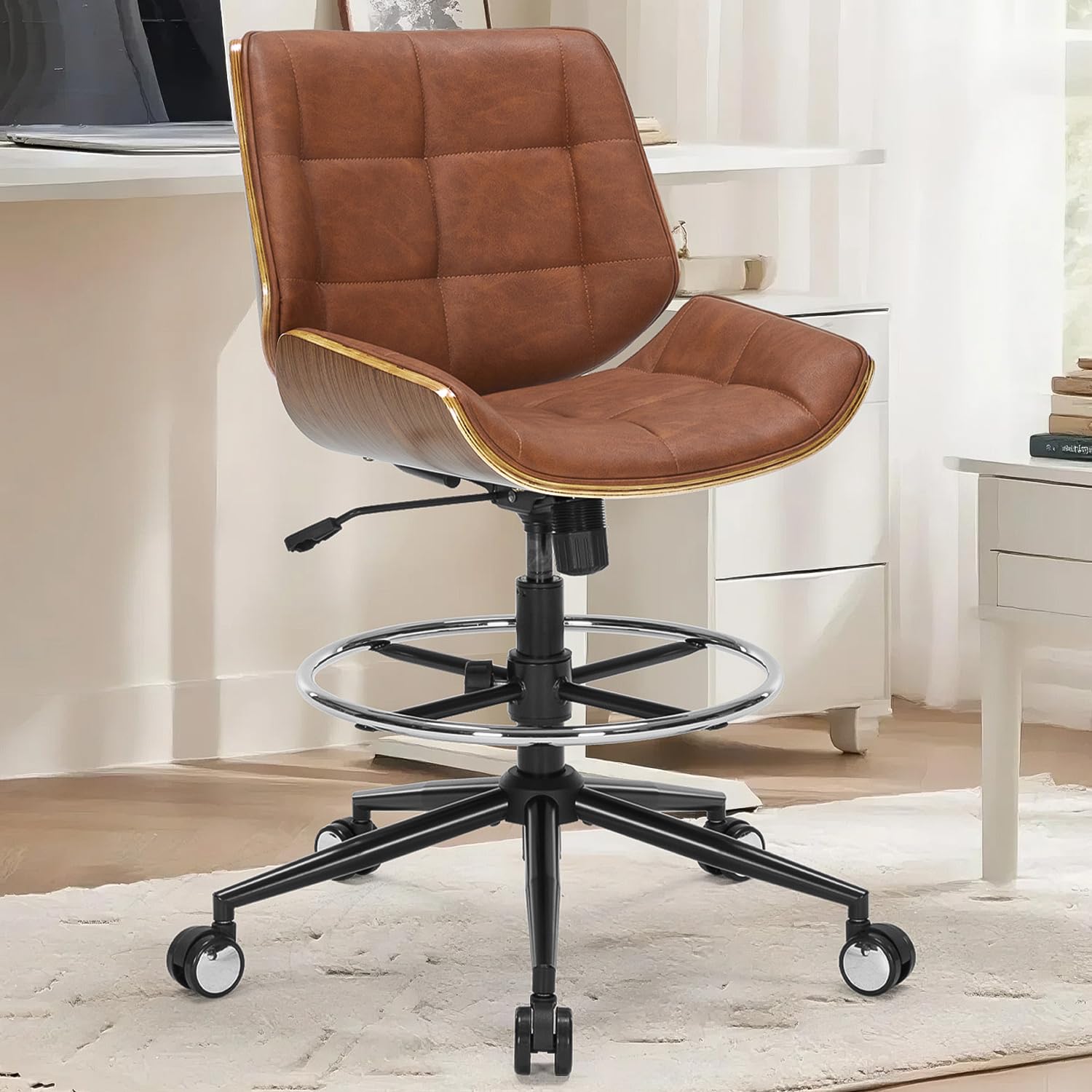 Drafting Office Chair Ergonomic Executive Computer Standing Desk Chair with Adjustable Height and Footrest Ring Drafting Chair for