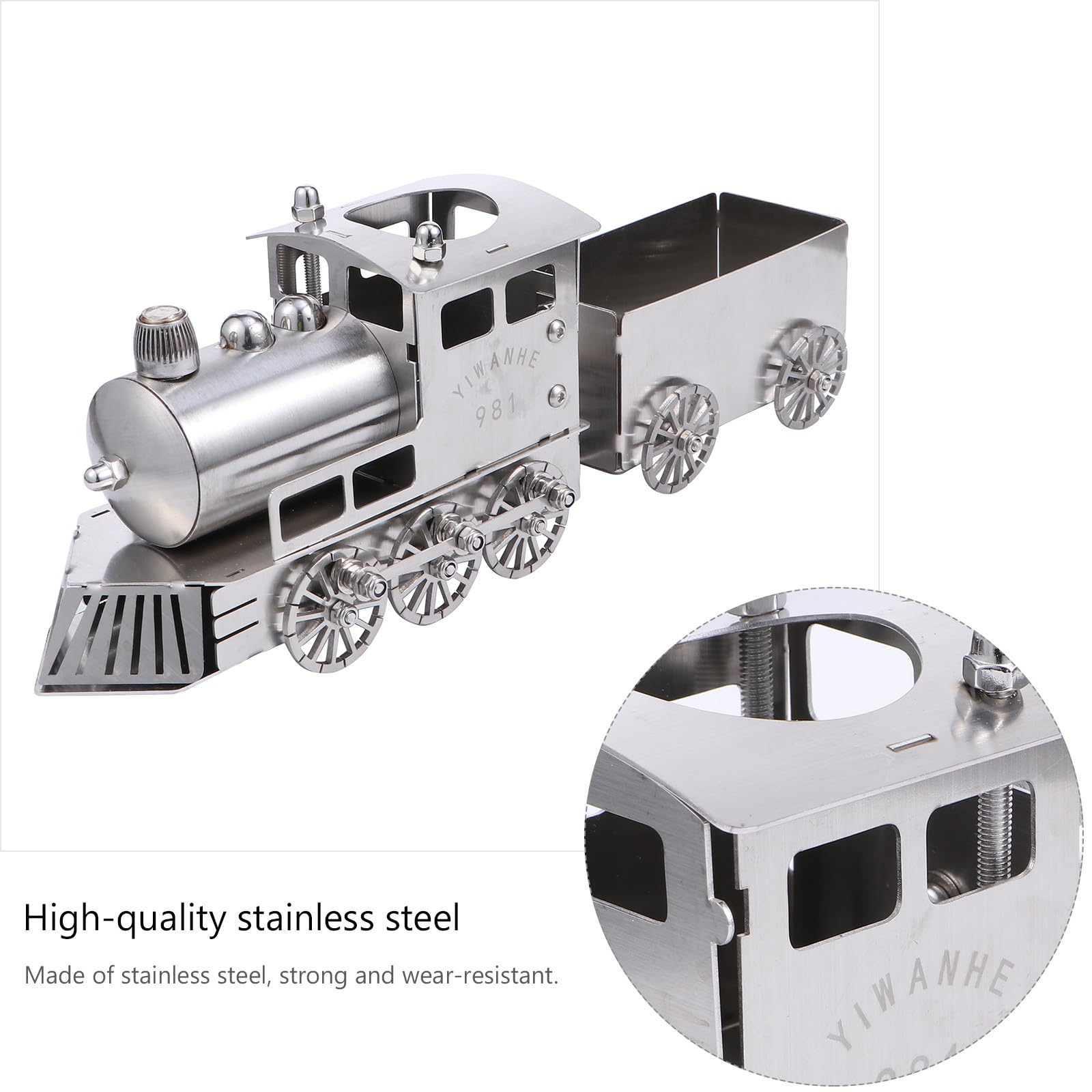Zerodeko Modelo de Tren de Vapor de Acero Inoxidable Plata, Resistente al Óxido y Desgaste, Adorno Único para Escritorio Estilo Retro y Lujo