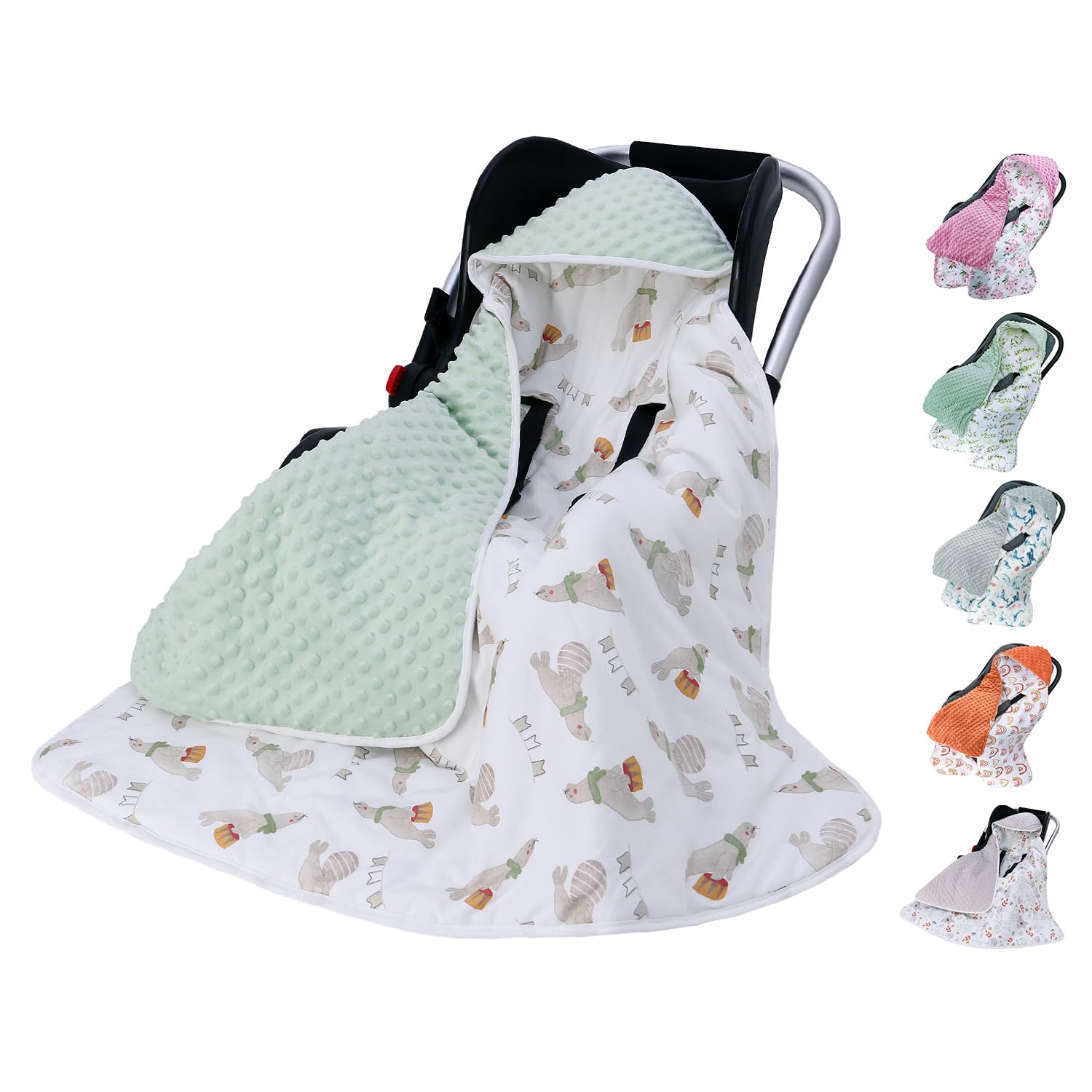 Miracle Baby Einschlagdecke Babyschale Winter Baumwolle Reversible Decke Universal Kuscheldecke 90x90cm für babyschale Kinderwagen mit 8 Punkt Gurt Löcher