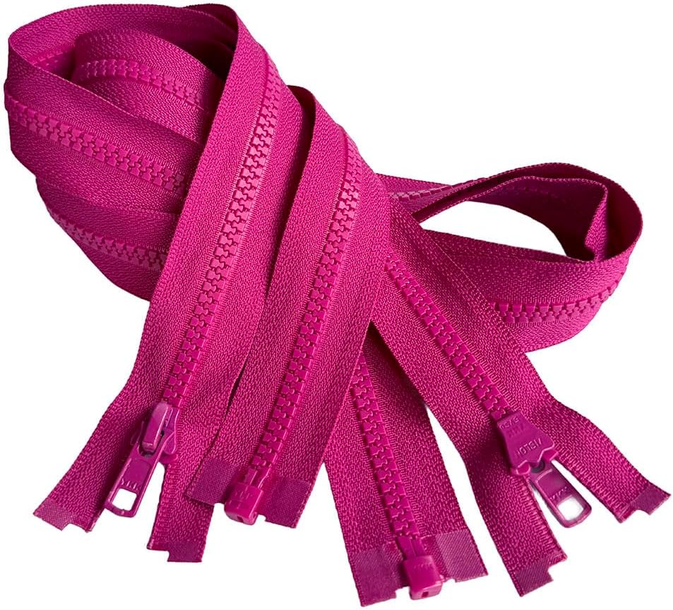 2pcs YKK #5 Molded Plastic One-Way Separating, Open-End Jacket Zippers Auto Pull - Tape Color: Imperial Magenta #853W - Choose Your Length (Imperial Magenta #853W, 14" Inches)