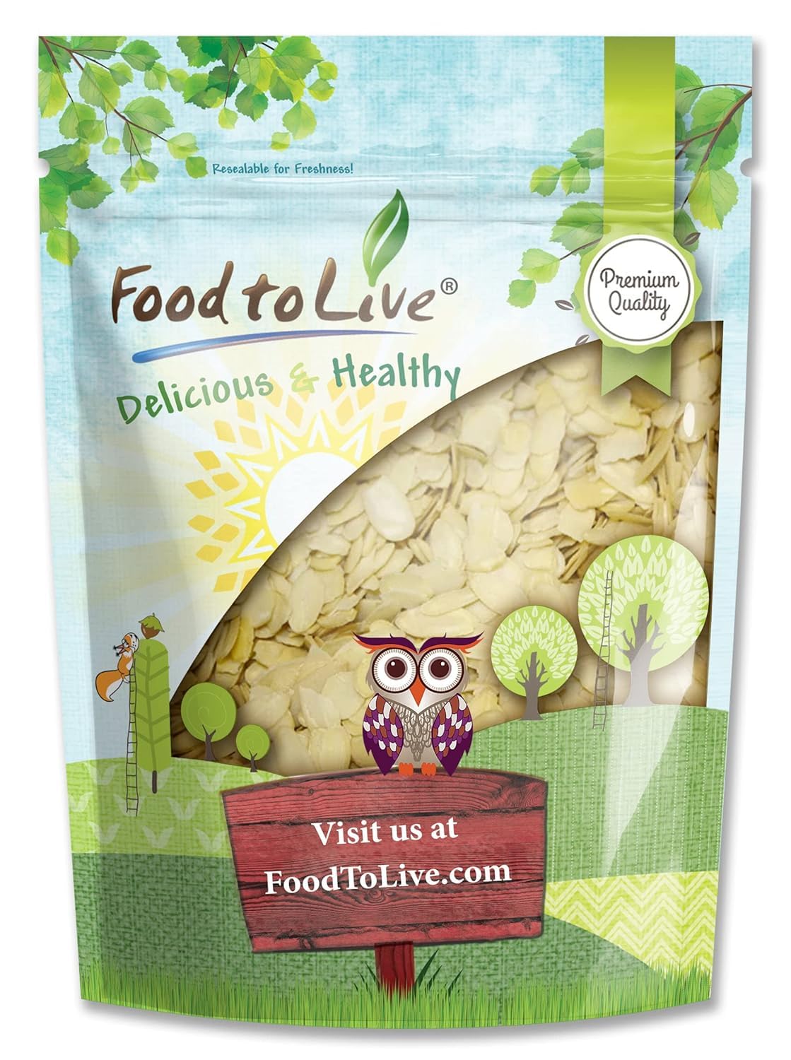 Food to Live - Blanched Sliced Almonds, 1 Pound Thinly Sliced Raw Blanched Almonds, Vegan, Keto, Kosher, Bulk. High in Vitamin E, Riboflavin. Great