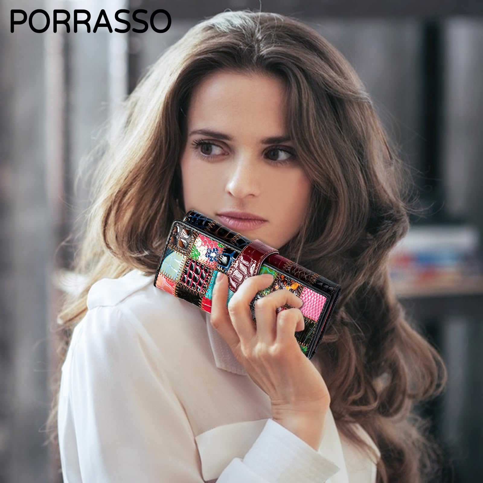 Cartera Mujer Colorido Monedero Cartera de Piel Auténtica Gran Capacidad Billetero Wallet