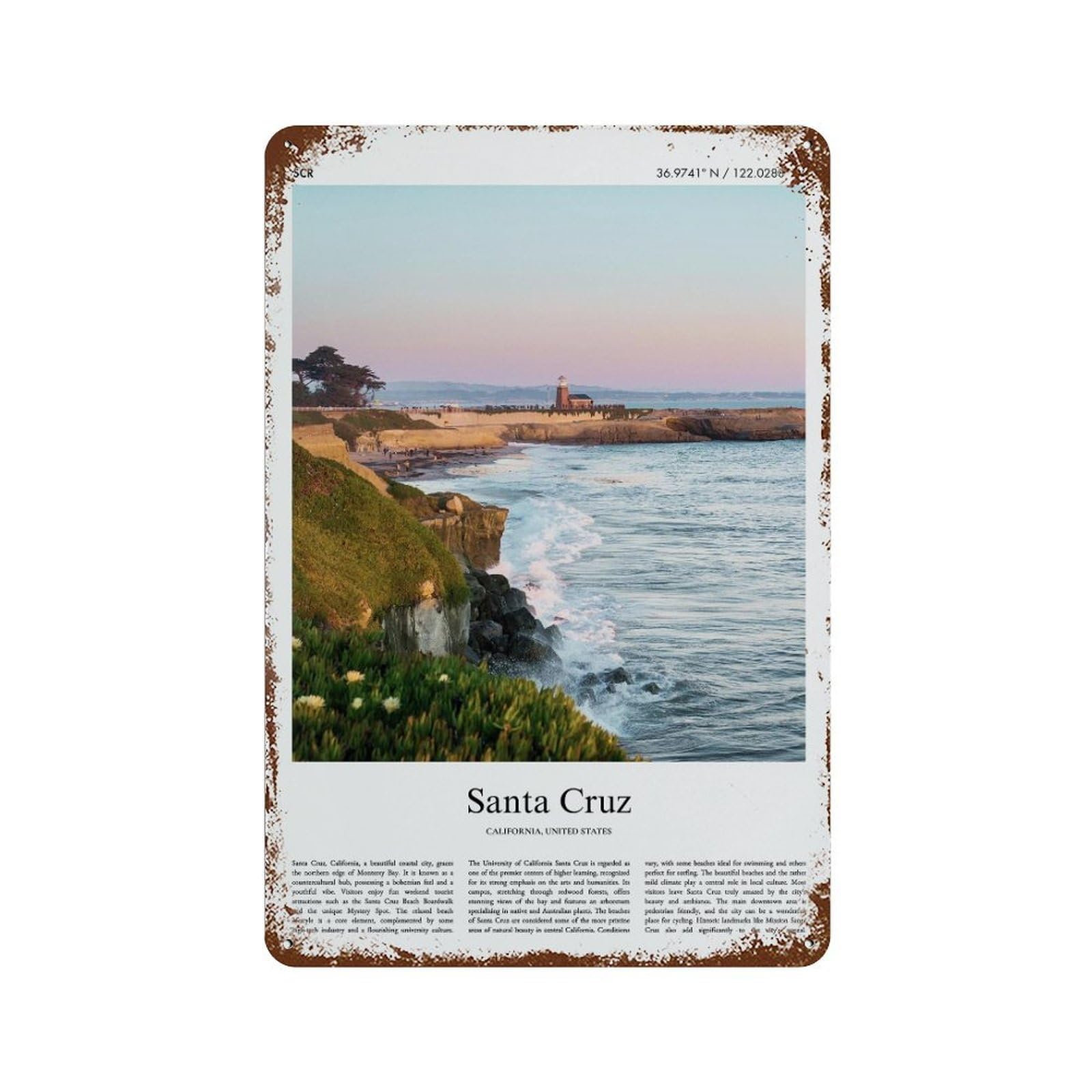 xiaoxiaoshen Santa Cruz California, United States, USA City Scenery Wall Decor Art Metal Tin Poster Modern Home Decor Art Home Bar Shop Decorations Vintage Sign 30x20cm