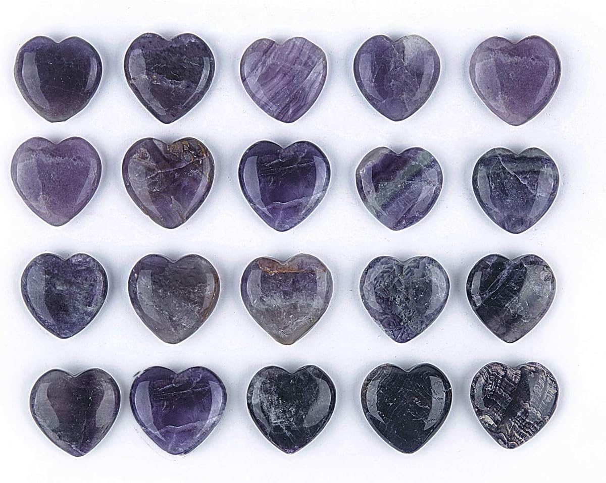 JIC Gem 20 pcs Mixed Crystal Heart Stones Heart Shape Chakra Stones 30mm Reiki Balancing Hand Carved Polished Palm Worry Stone Gift Jewelry Making and Collection