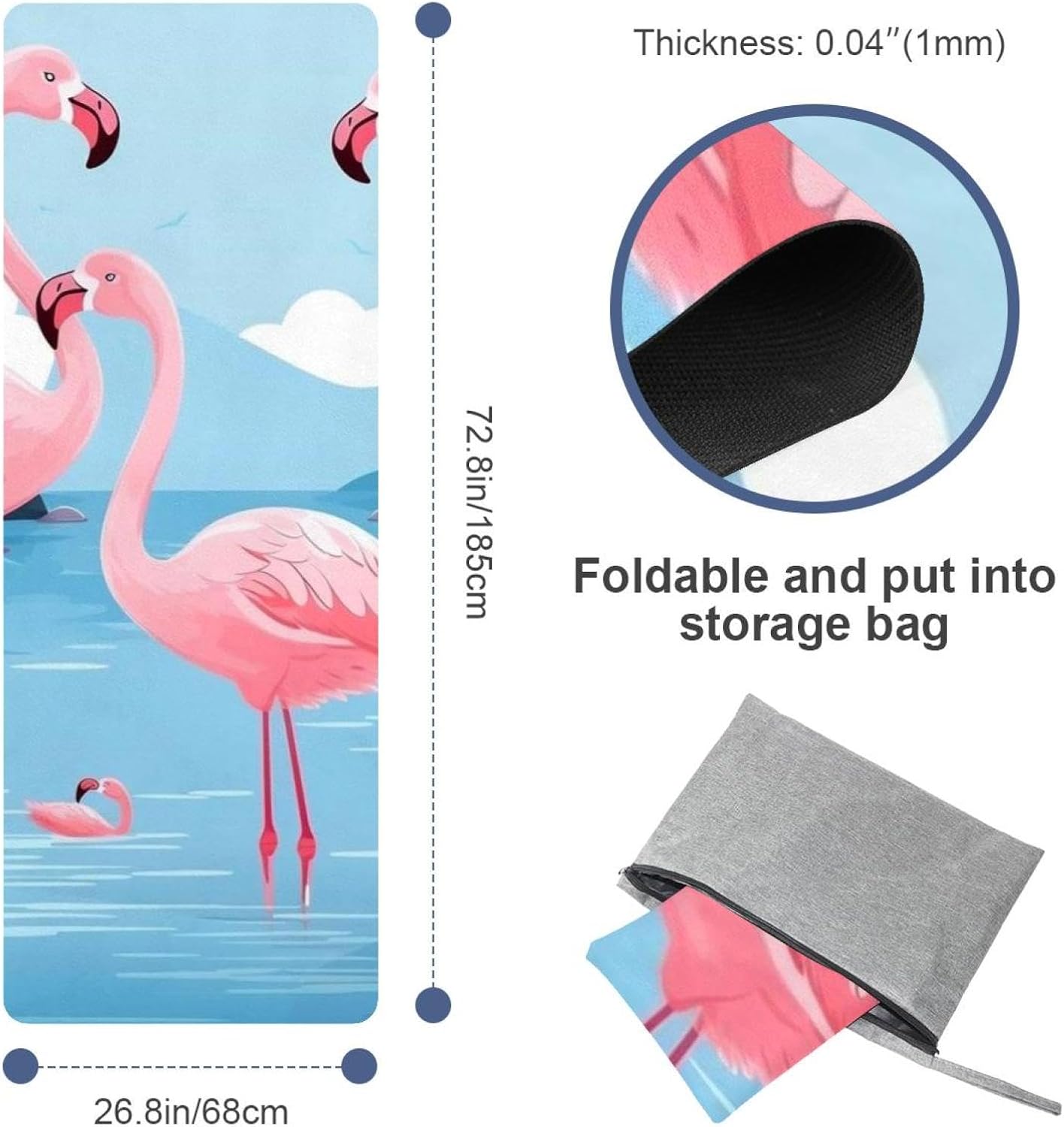 Yoga Towel, Tropical Flamingo Pattern Non Slip Sweat Absorbent Hot Yoga Mat Towel for Hot Yoga, Pilates and Fitness - 72.8" x 26.8"