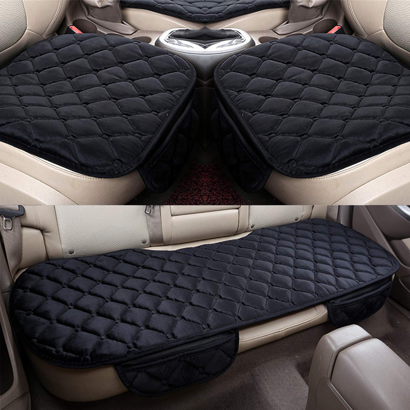 Auto Sitzkissen Sitzauflagen Universal Auto Weiche Sitzbezüge Auto Vordersitze Autositzkissen Sitz Protector Kissen Geeignet für Meisten Auto (Schwarz,2+1 Sitzbezüge vorne und hinten)