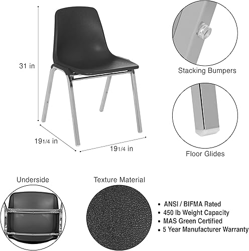 Miniatura 2 de Silla apilable Poly Shell, color negro