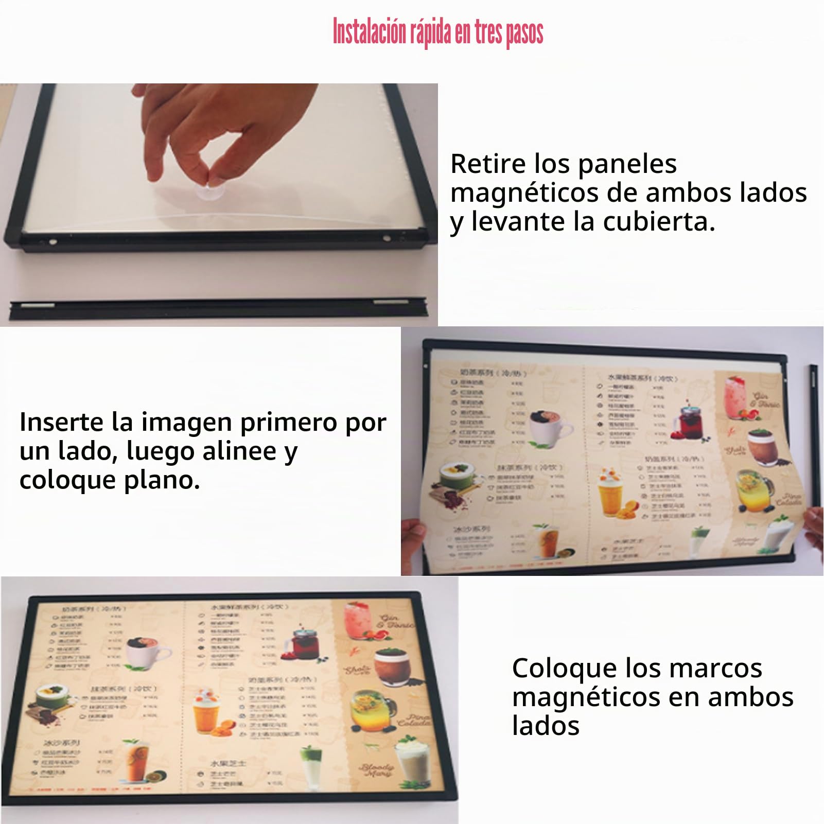 Tablero de Menú Retroiluminado LED Ultra Delgado con Marco Snap, Pantalla de Visualización Retroiluminada, Menú Digital para Restaurantes, Cartel Iluminado de Pared para Uso en Cafeterías