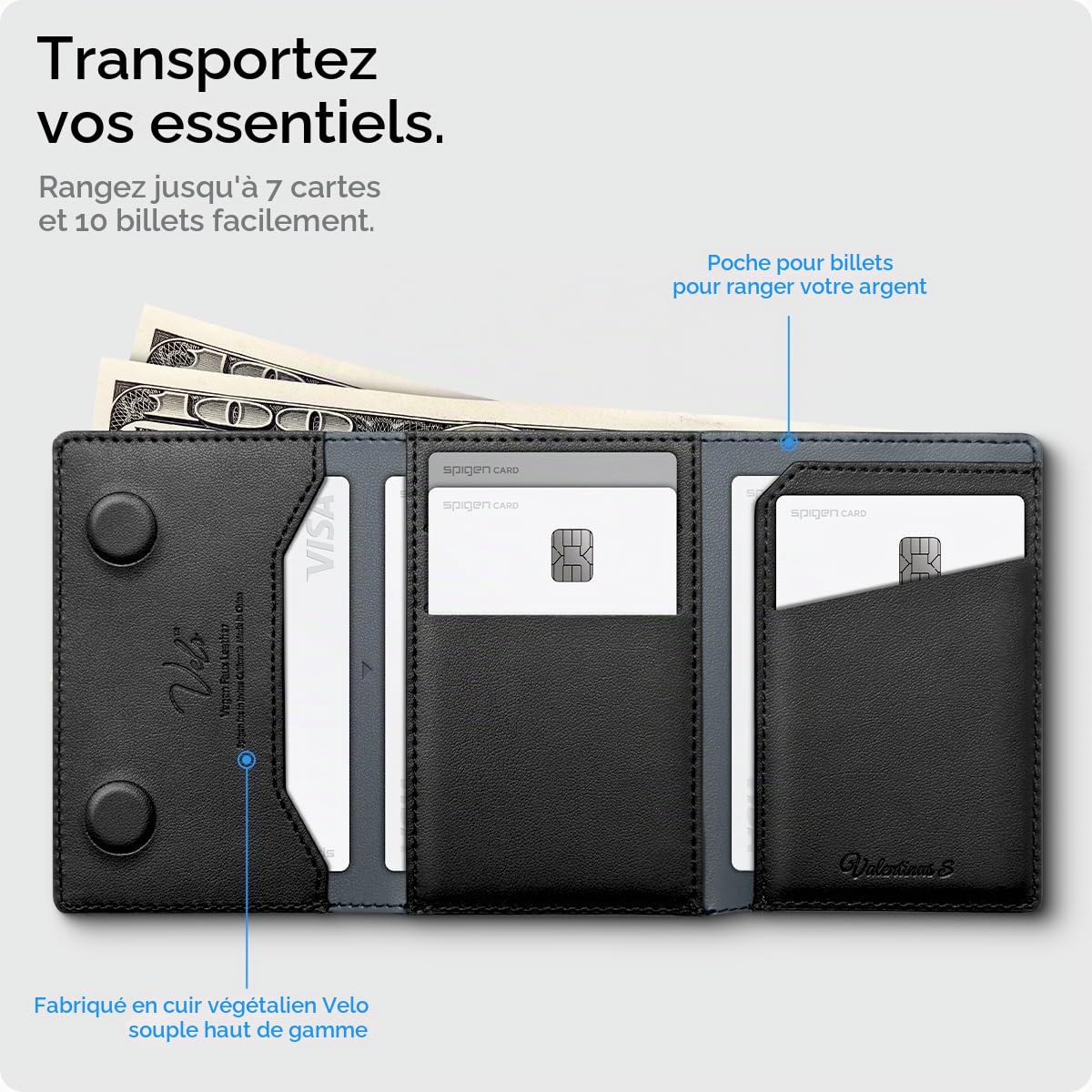 Spigen Valentinus S MagFit+ Porte-Cartes Magnétique 7 Cartes avec Protection RFID conçu pour MagSafe Compatible avec Les Modèles iPhone 17/16/15/14/13/12 - Noir