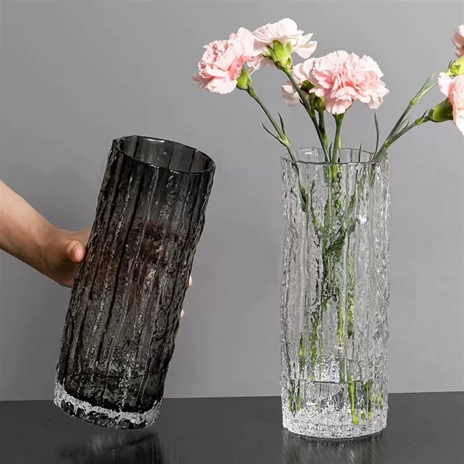 Vase Luxury Frozen Glacie Glass Vase for Fresh Dry Flower Tabletop Ornament Decorative Utensils Terrarium Vase Decoration Home Modern Suitable for dining and living room home decoratio(Small)