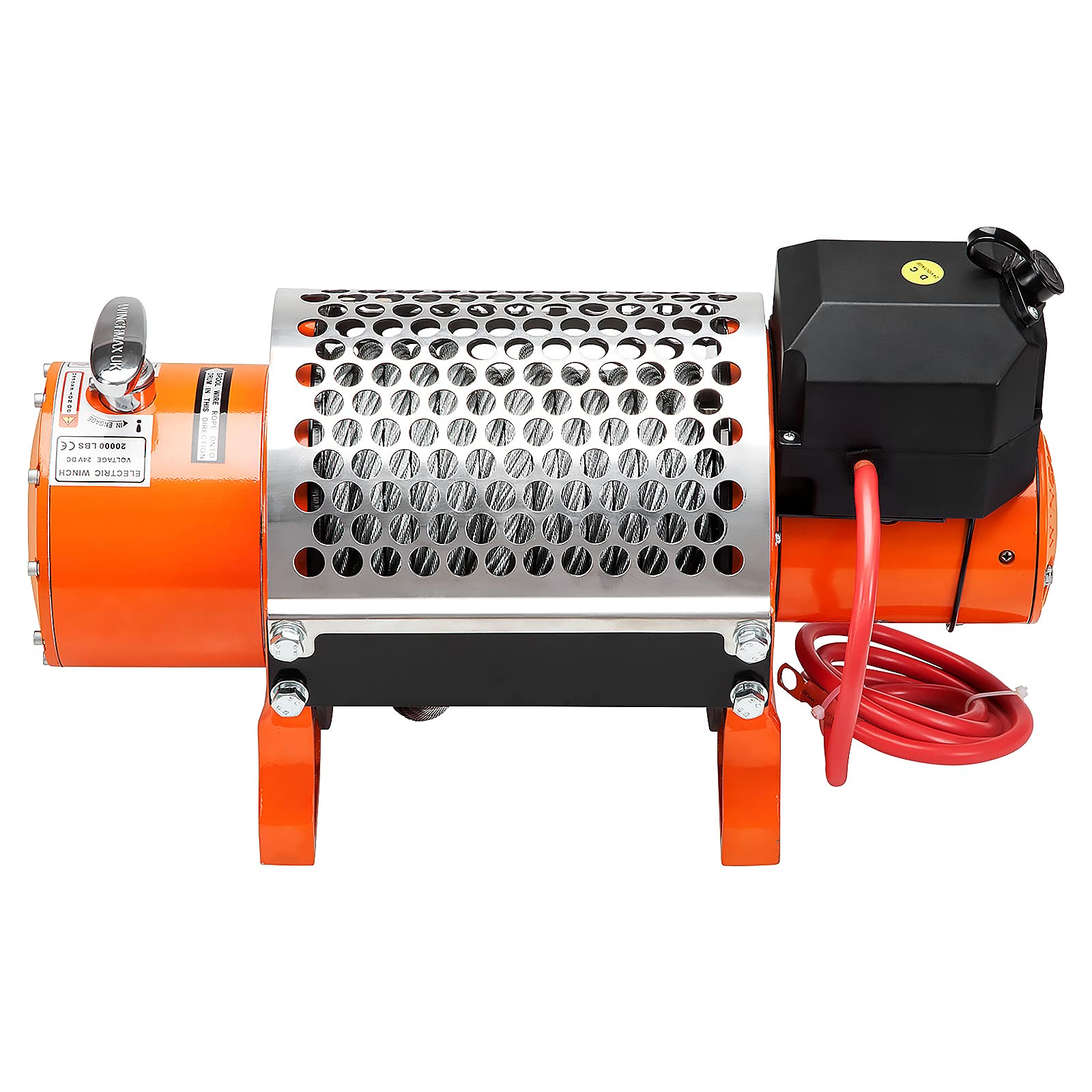 Winchmax 20000 lb Verricello Elettrico 24v Arancione Corda Acciaio 25 m x 14 mm Gancio Cerniera Doppio Telecomando Senza Fili