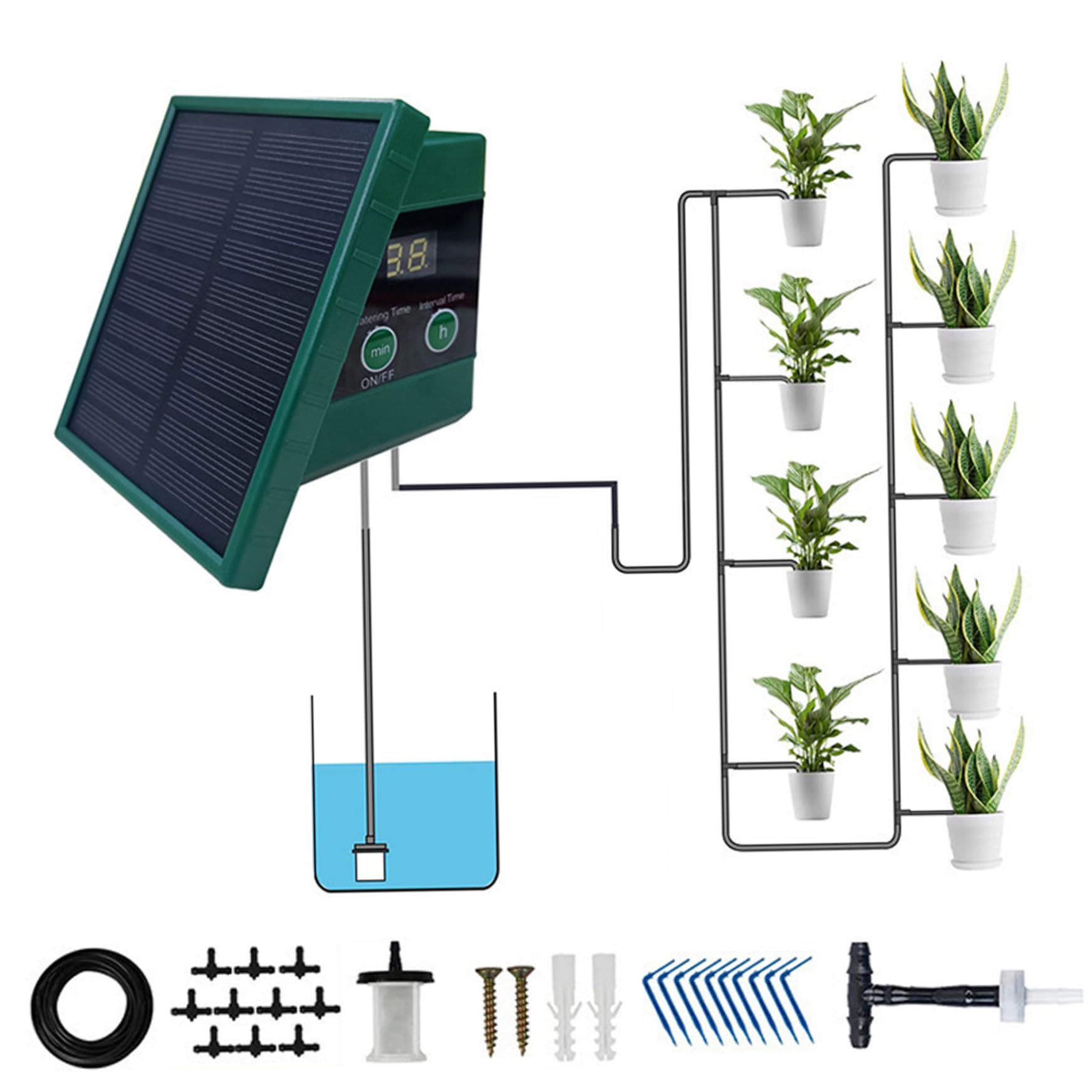 Irrigazione solare a goccia - Kit di irrigazione automatica delle piante con pannello solare e timer, giardino interno ed esterno