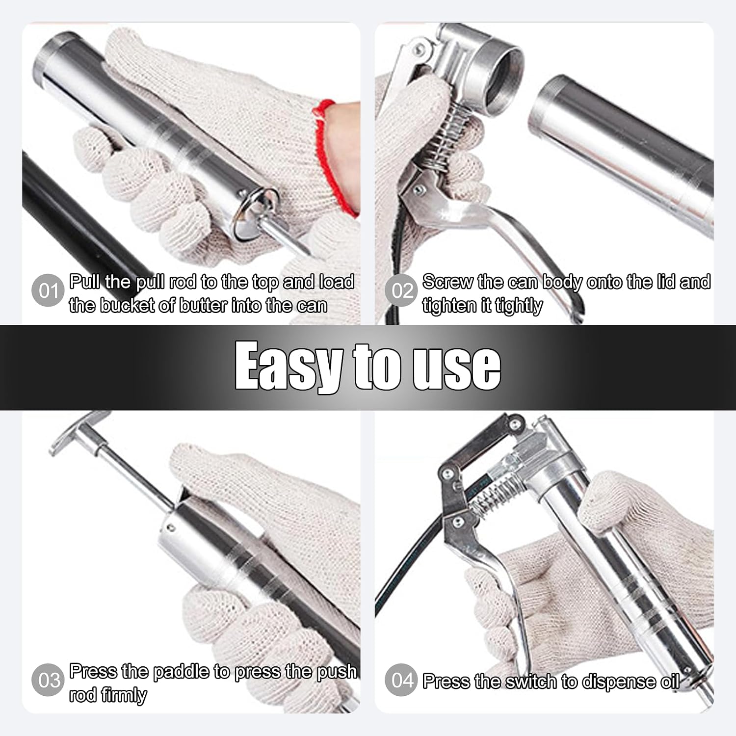 ZIMISI Mini Grease Gun, 3000 PSI Heavy Duty Grease Gun Kit with 9.8" Flexible Hose & 5.9" Rigid Extension Pipe, Heavy Duty Pistol Grip Grease Gun Tool for 3oz Cartridges