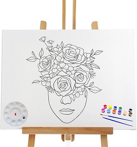 Essenburg Kit de pintura de lienzo predibujado para dama de las flores, recuerdo de fiesta para adultos y adolescentes, para actividades nocturnas