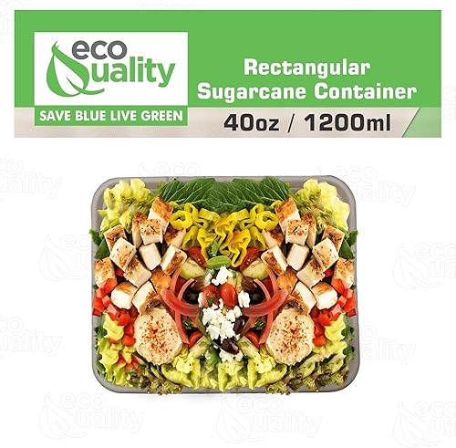 Vista 5 de EcoQuality Cuencos desechables de 40 onzas – Cuencos rectangulares compostables de fibra de caña de azúcar, biodegradables, ecológicos, oblongos