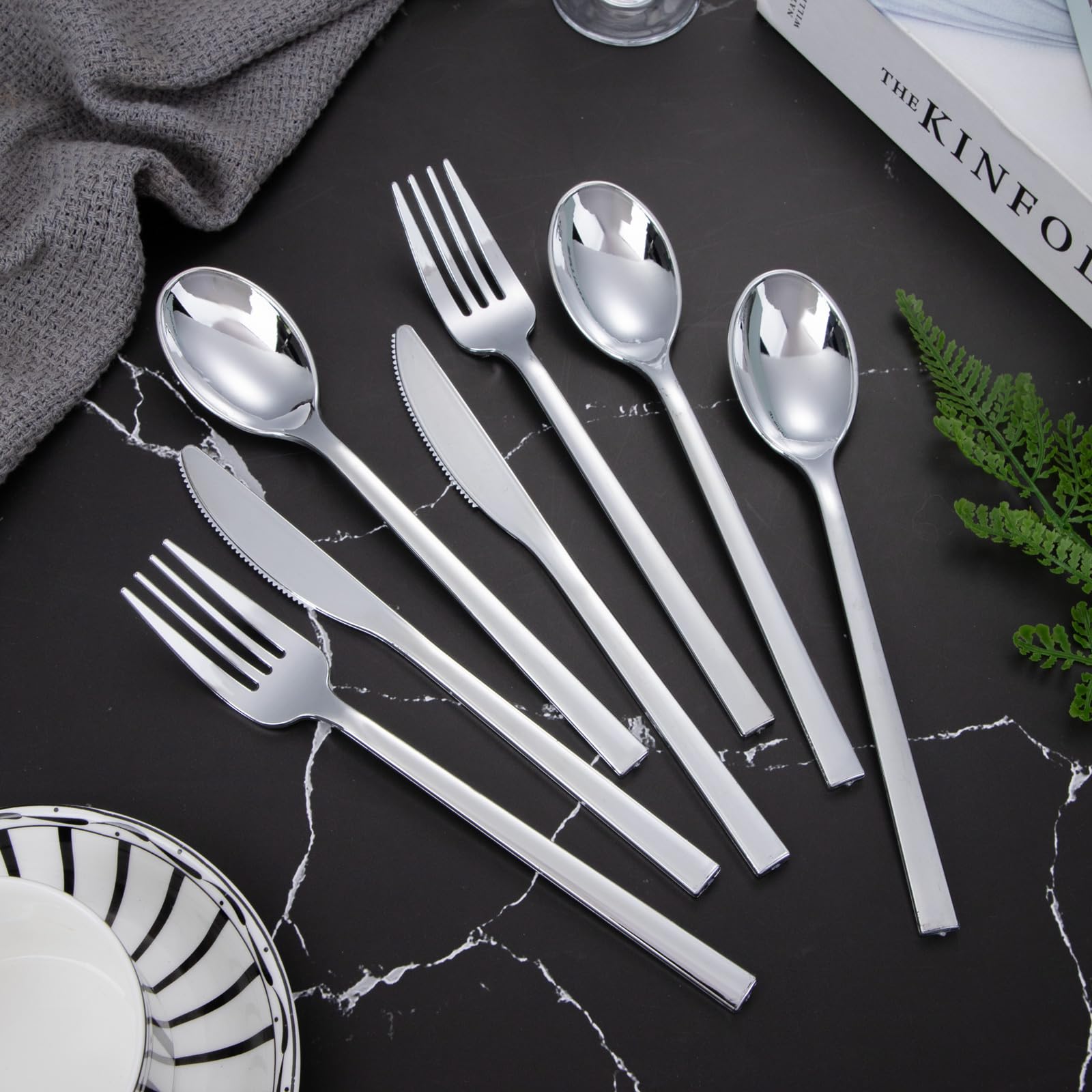 Snapklik.com : 150 Pcs Silver Plastic Silverware, Silver Disposable ...