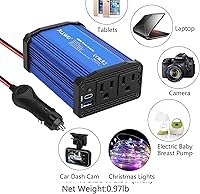 Vista 5 de ALLWEI Inversor de coche de 300 W con puerto USB 3.0 USB-C de 65 W - CC 12 V a 110 V (rojo y azul)