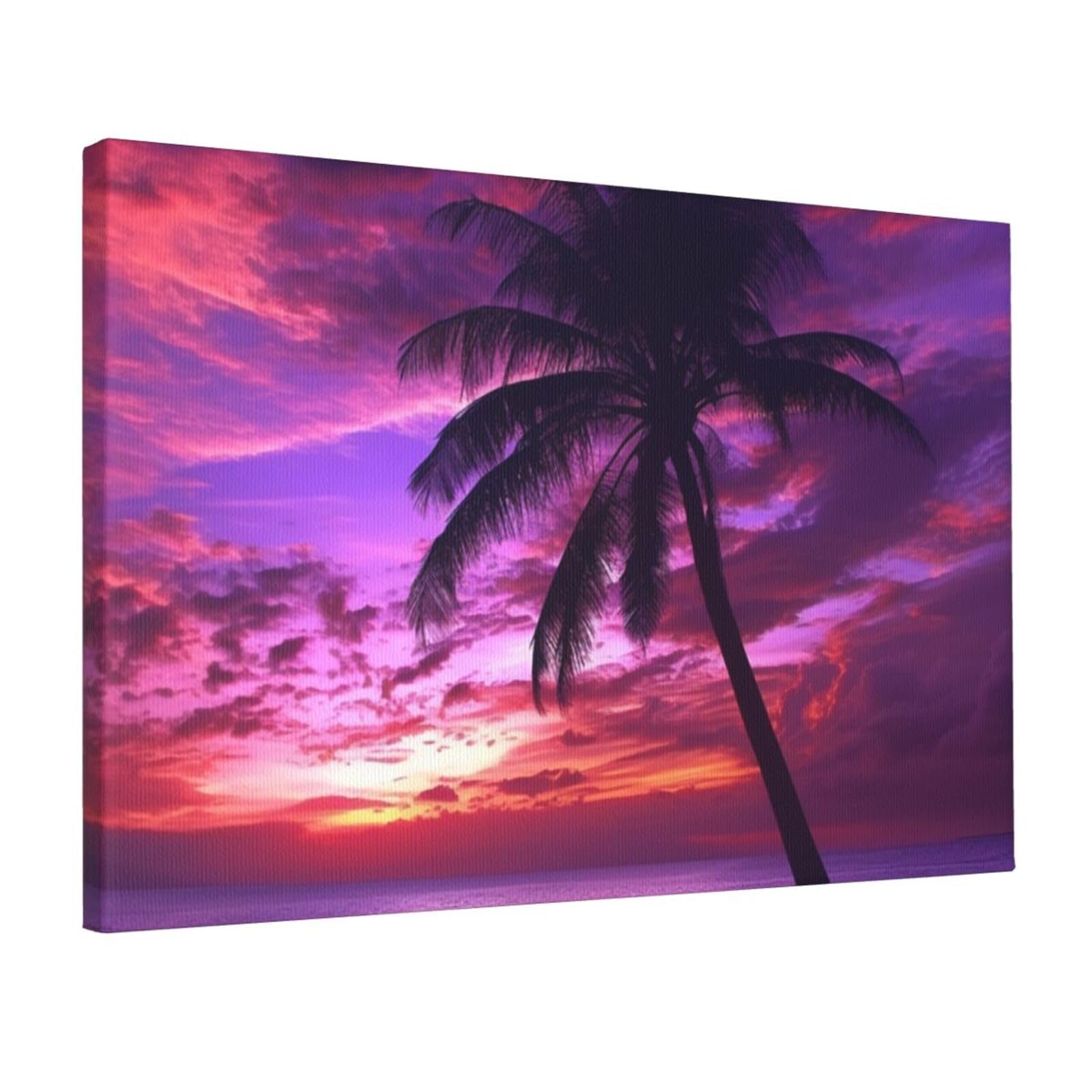 DWVTSLH Palm Tree Purple Sunset Poster Paintings Canvas Wall Art Bedroom Prints Home Decor Hanging Picture Modern Home Artworks Aesthetic for Living Room Office Wall Decor 12x18in Unframed