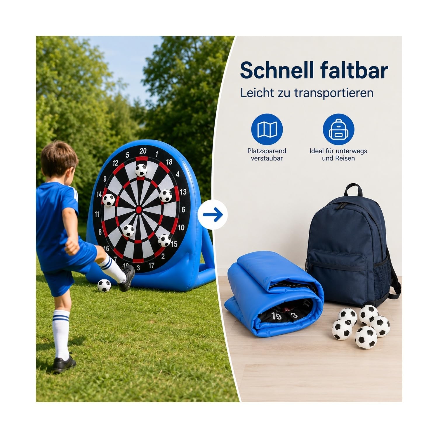 Aufblasbare Fußball-Dartscheibe XXL mit Haftbällen, PVC Zielscheibe für Garten