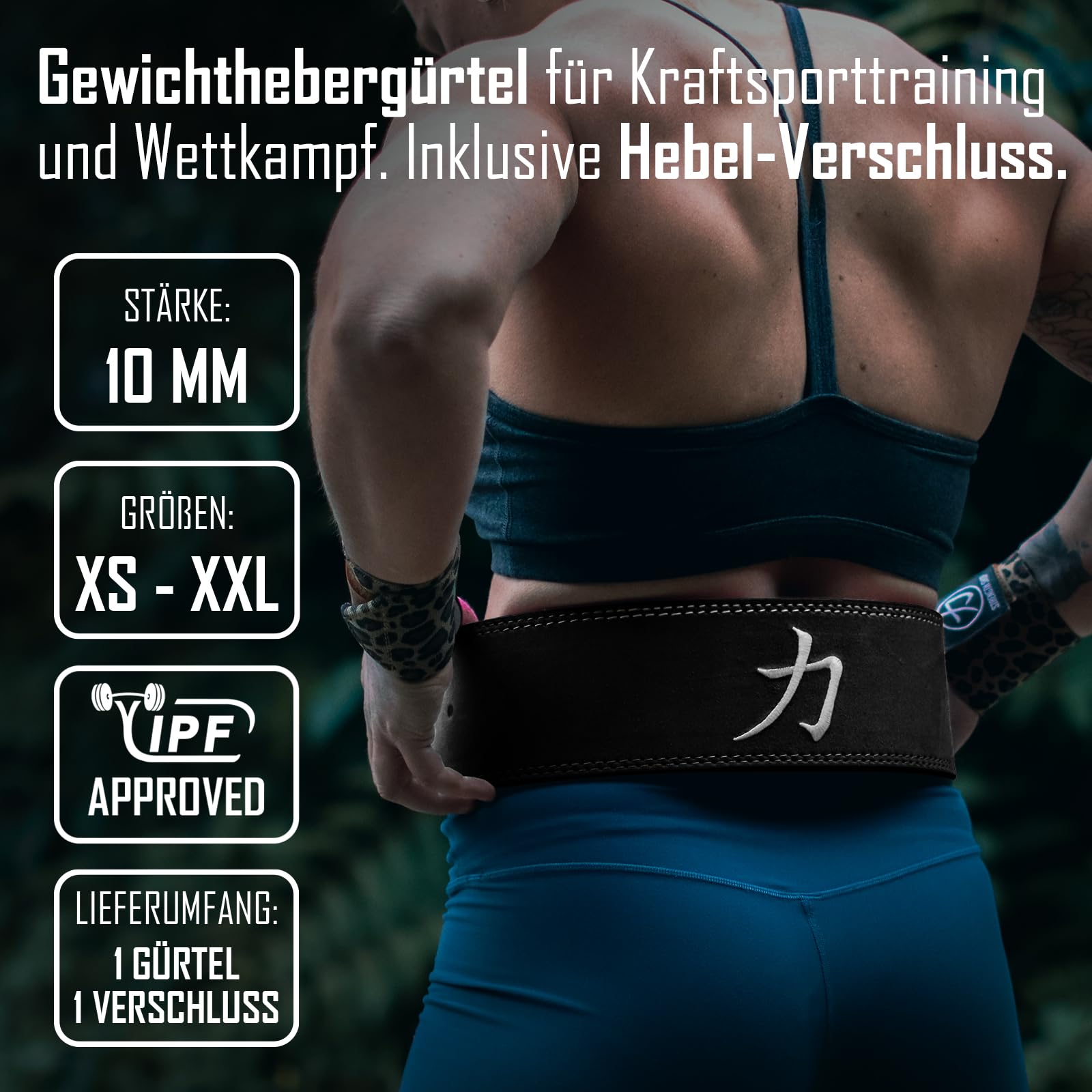 Strength Shop Ceinture de force musculation 10 mm avec boucle à levier, Certifié IPF, ceinture musculation homme et femme, robuste et durable, stabilise le tronc et la colonne pendant l'entraînement