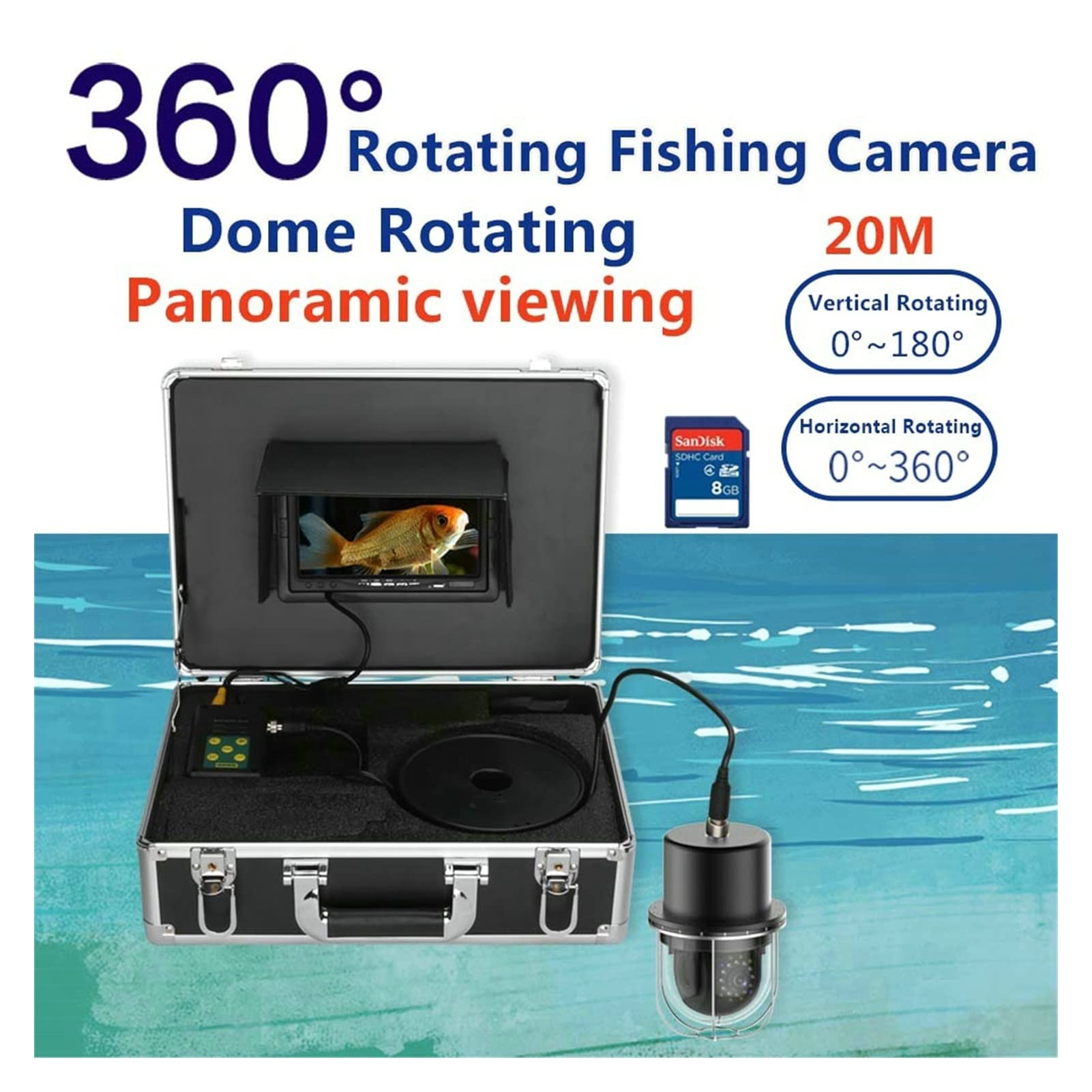 7 "DVR Recorder 20m / 50m 100m Pesca bajo el agua Videocámara Finder IP68 Impermeable 20 Le Cámara giratoria DS de 360 ​​grados Resistencia al Frío(FX7D-20M)