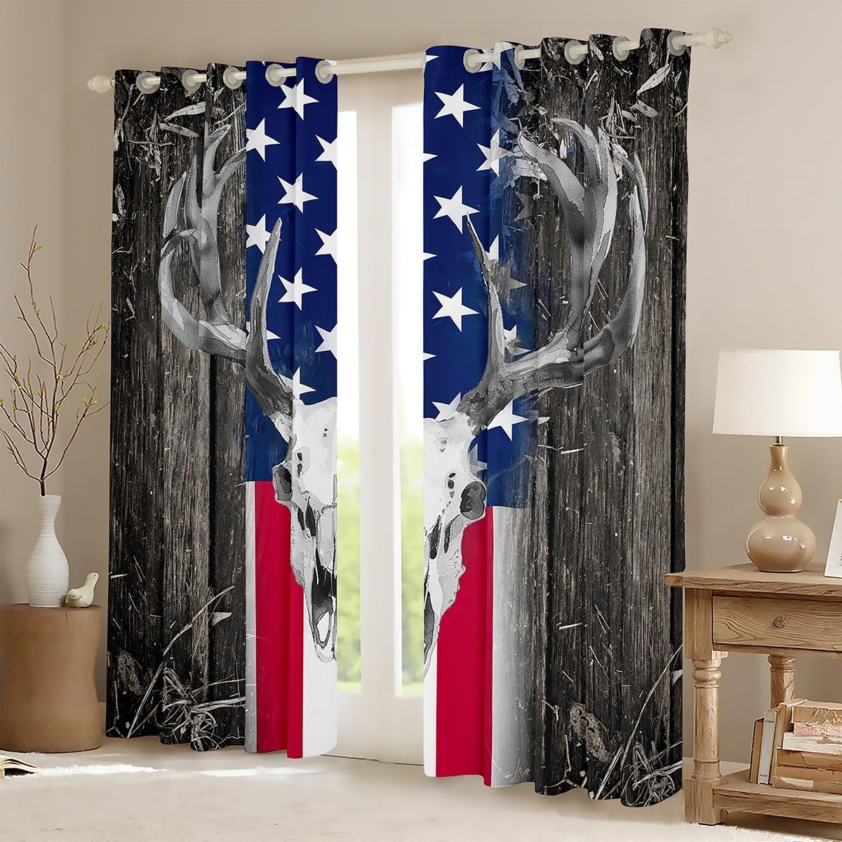 Manfei Kids 3D Wolf Window Curtains Eagle and American Flag Print Window Treatments Animal Theme Window Drapes for Boys Teens Room Decor Grommet Top 2 Panel Set Bedroom Curtains, 52Wx96L inch