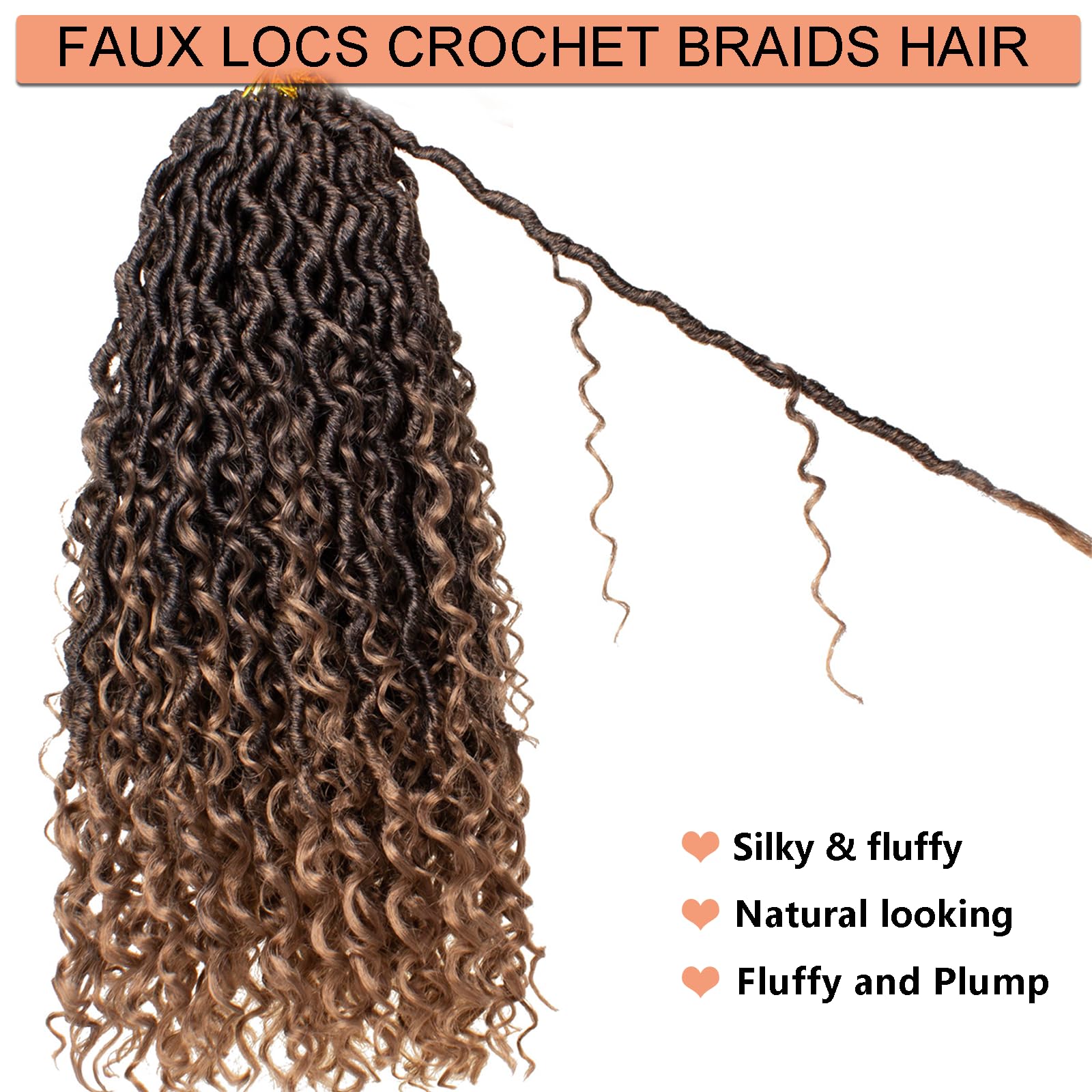 Mscat 8 Packs 10 Inch Faux Locs Crochet Hair Short Bohemian Locs Crochet Braids Pre Looped Ombre Hippie Locs With Curly Ends Hair Extension (14Strands/Pack T27#) - Image 4