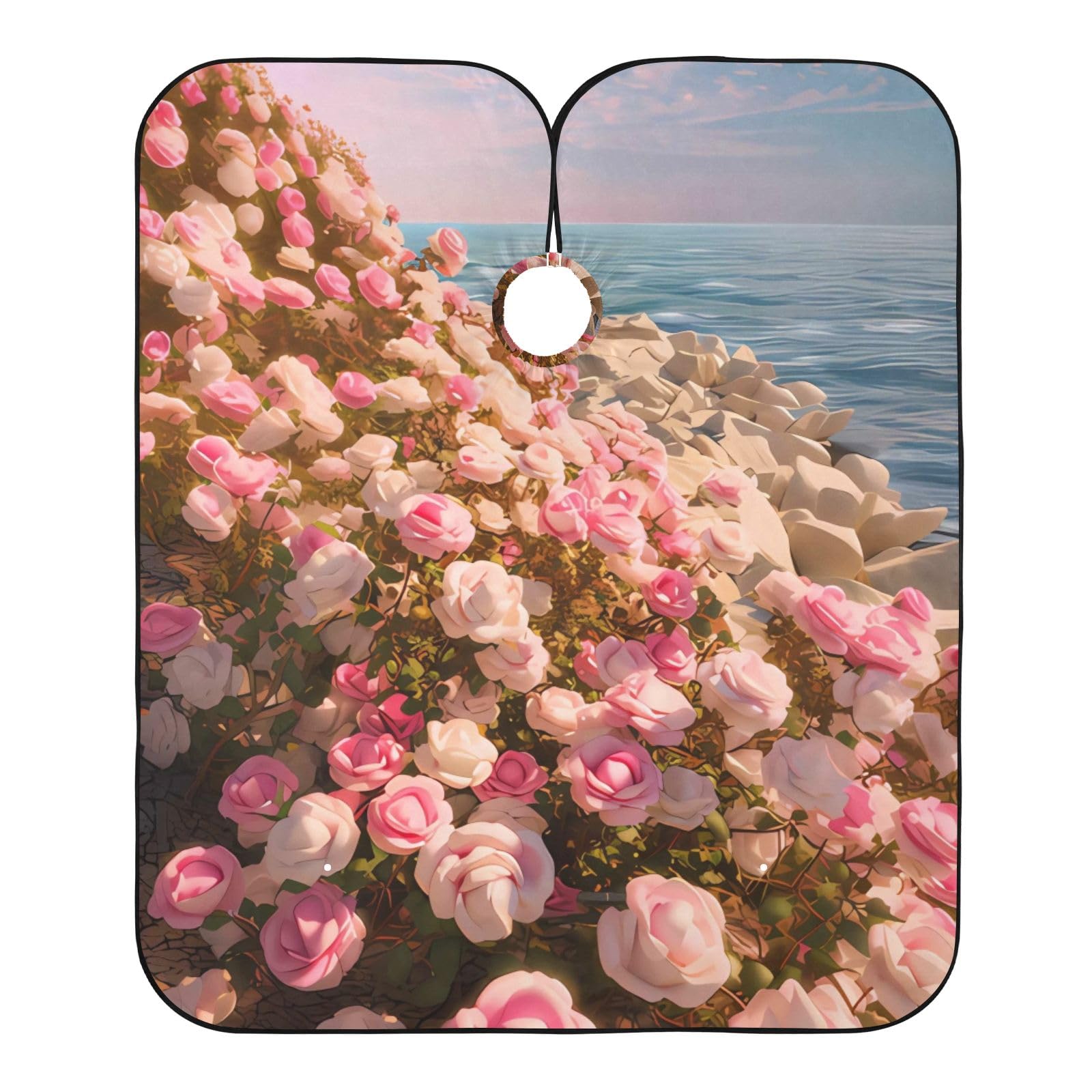 Barber Cape Salon Cape Hairdressing Apron Haircutting Waterproof Pink Rose Beach for Adults Clients with Designs Adjustable Neck Closure