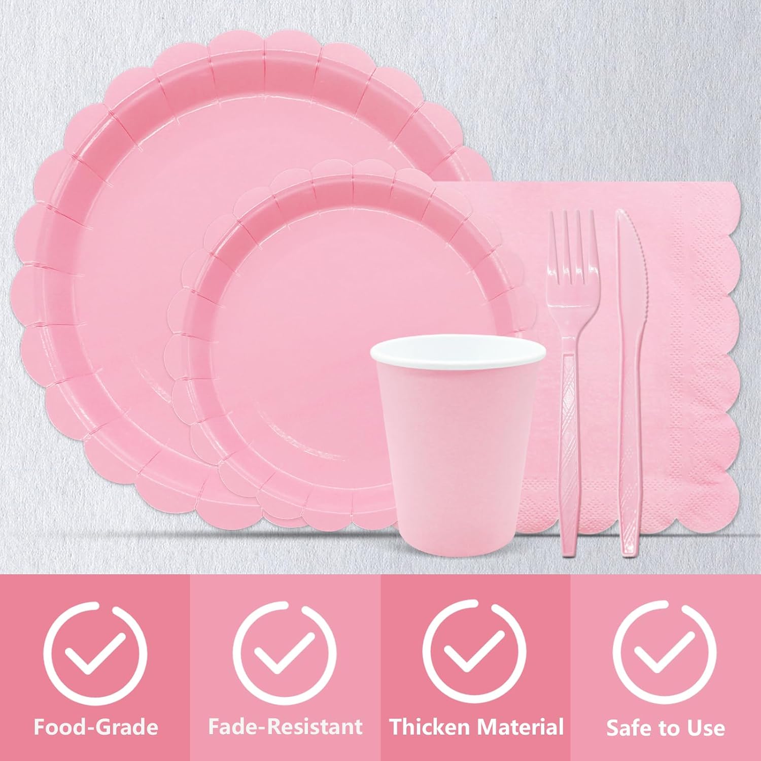 144Pcs Pink Birthday Party Supplies Pink Tableware Set Serve 24 Guests Includes Dinner Plates Cups Napkins For Wedding Baby Shower Birthday Party Decorations - Image 3
