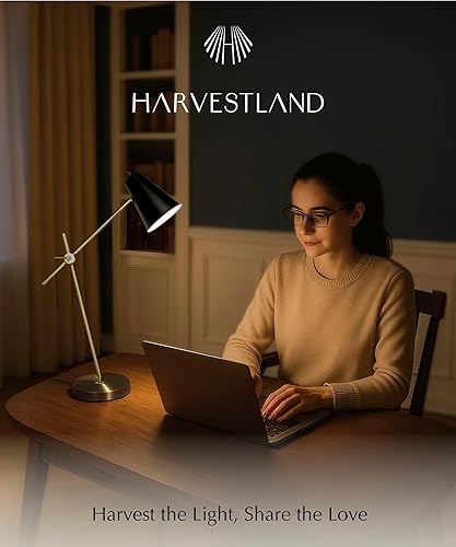 Miniatura 5 de HarvestLand HaloBar - Lámparas de mesa negras ajustables, lámpara de mesa industrial con base sólida para oficina en casa, estudio y lectura,