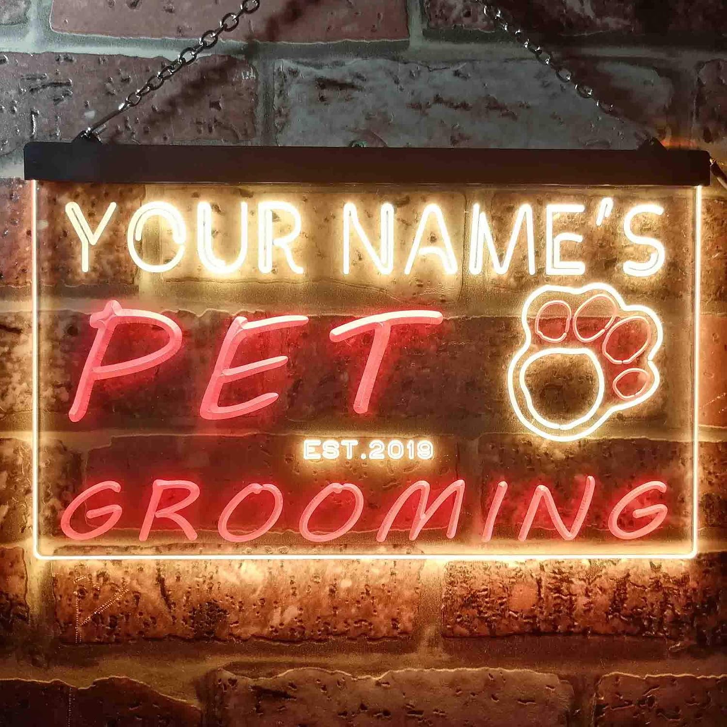 ADVPRO Personalized Your Name Est Year Theme Pet Grooming Shop Display Dual Color LED Neon Sign Red & Yellow 12" x 8.5" st6s32-qq1-tm-ry