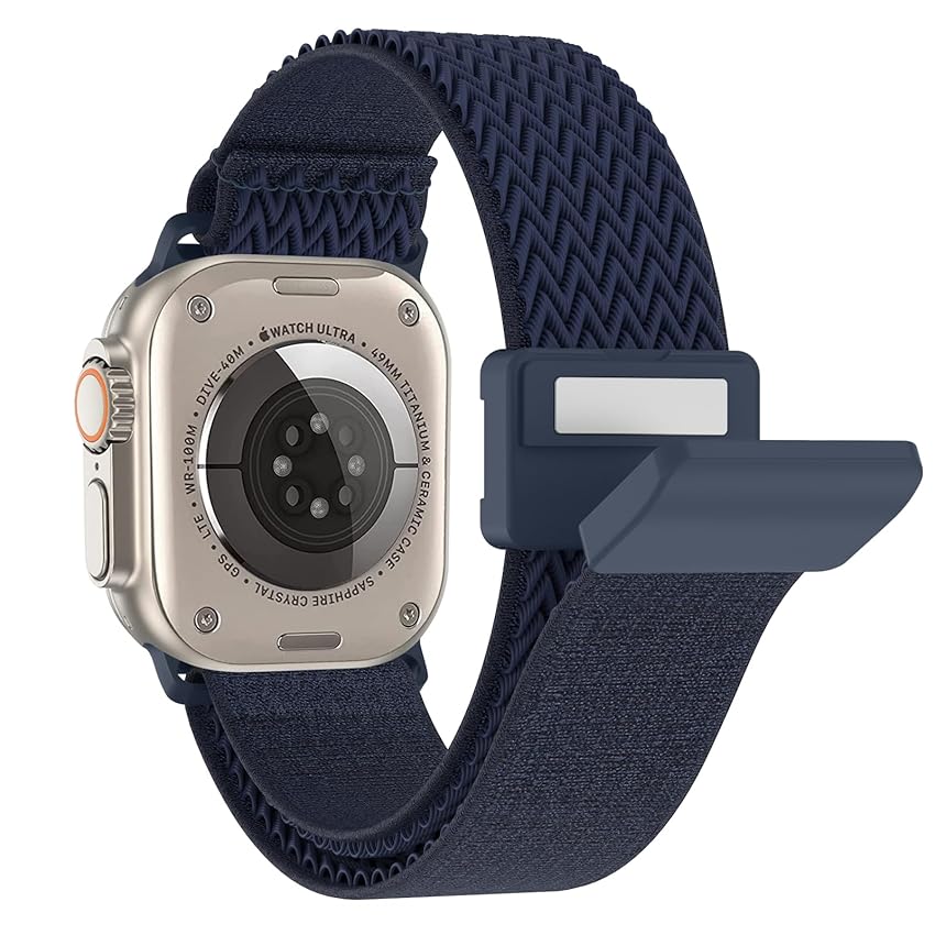Immagine del prodotto Nylon Cinturino per Apple Watch Ultra 2 Ultra 49mm 45mm 44mm 42mm, Bracciale Fibbia Magnetica Modello Onda Solo Loop Nylon Cinturino per iWatch Ultra 1 2 SE Series 9 8 7 6 5 4 3 2 1