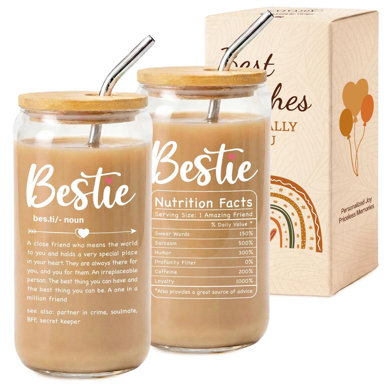 VivaJoy Bestie Gifts - Best Friend Birthday Gifts for Women,Funny Coke Cup, Glass Mug, Unique Friendship Gift for Women, Best Friend Birthday, Her, BFF, Sister, Besties