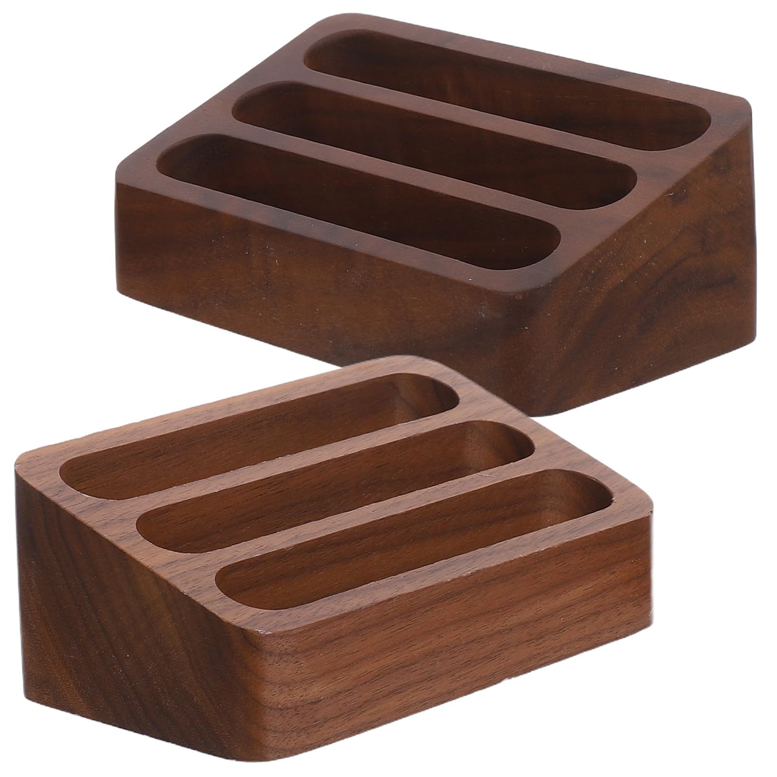 Cabilock 2piezas Tarjetero De Madera De Nogal Negro Estuche Para Tarjetas De Visita Ranuras Organizador Pequeño Para Oficina Hogar y Mesa De Escritorio