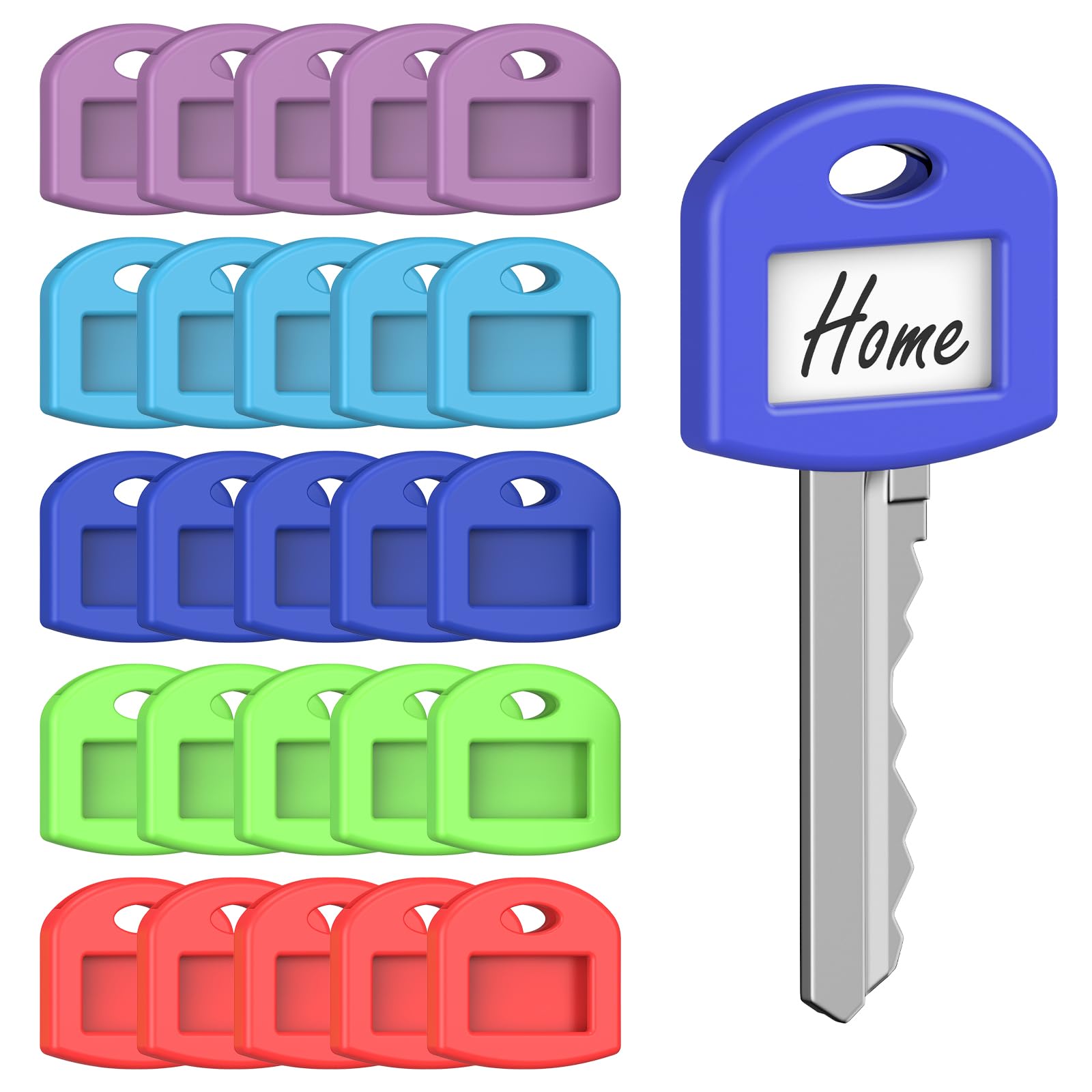 Uniclife 25 Pcs Key Covers Caps, 2.54 cm Key Identifiers with Labels, Soft Stretchy Key Covers for House Key, Cute Key Head Protectors for Standard Keys (Not for Odd-Shaped Keys), 5 Colors