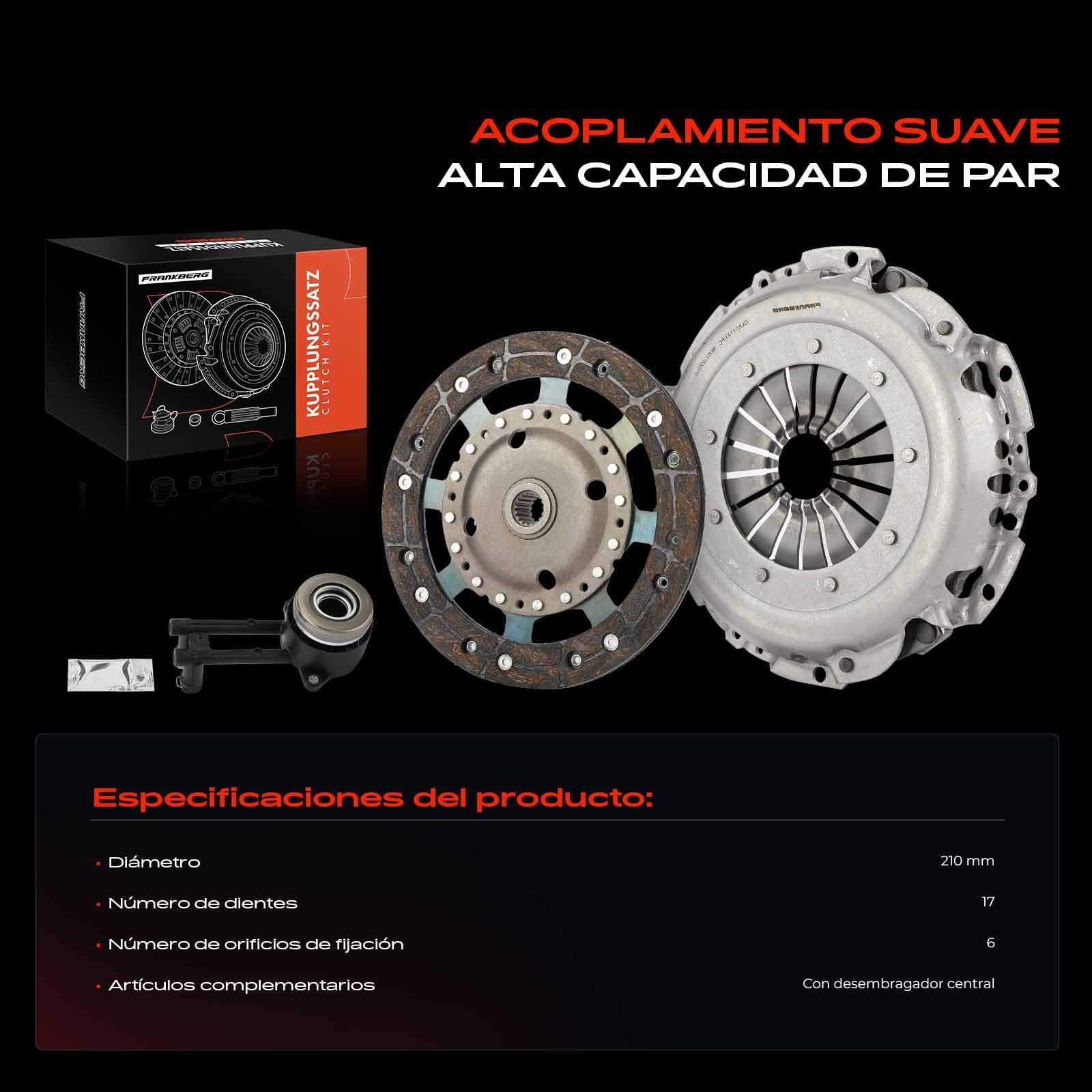 Frankberg Kit de embrague 621301133 | Compatible con: Furgoneta Fiesta V, 2 días, Fiesta V JD JH, Fusión JU