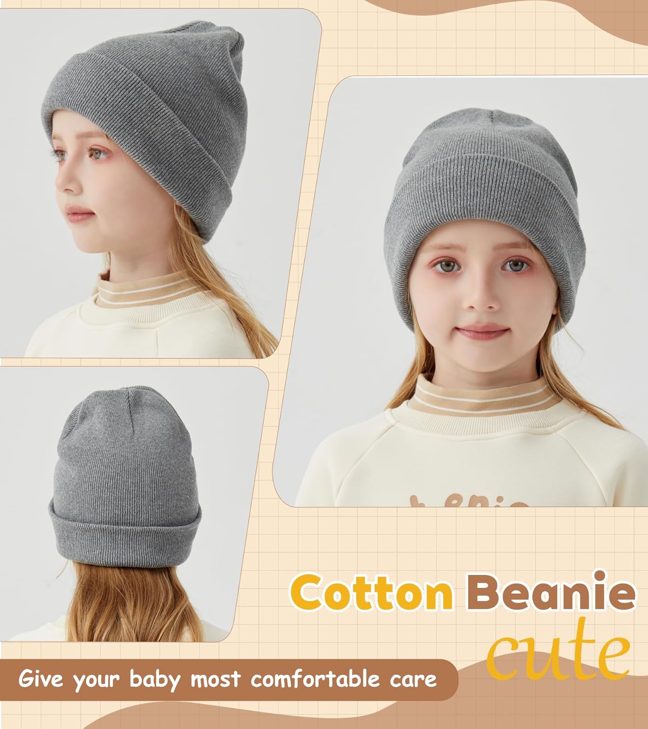 100% Cotton Baby Beanie Toddler Boys Girls Kids Winter Hat Knit Winter Warm Cap Newborn Infant Cuffed Caps - Image 3