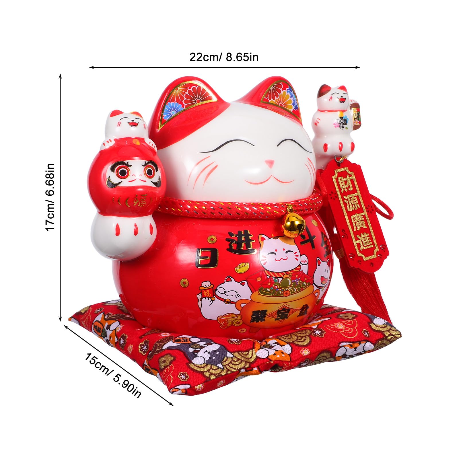Keramik Spardose Maneki Neko Glückskatze Feng Shui Münzbehälter Tischdeko Rot Kompakt